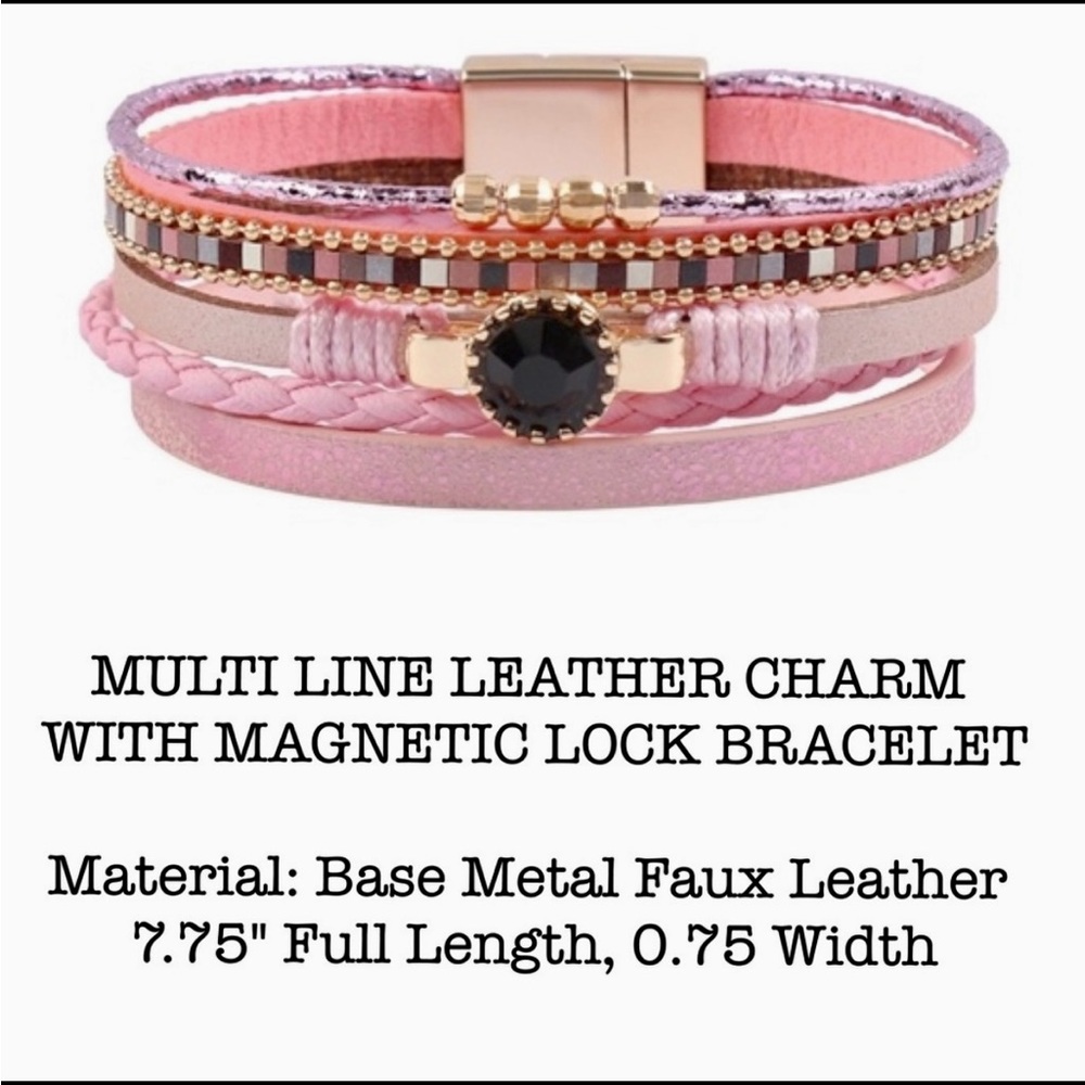 NWT BEAUTIFUL MULTI LINE LEATHER CHARM WITH MAGNETIC LOCK BRACELET - Picture 6 of 6